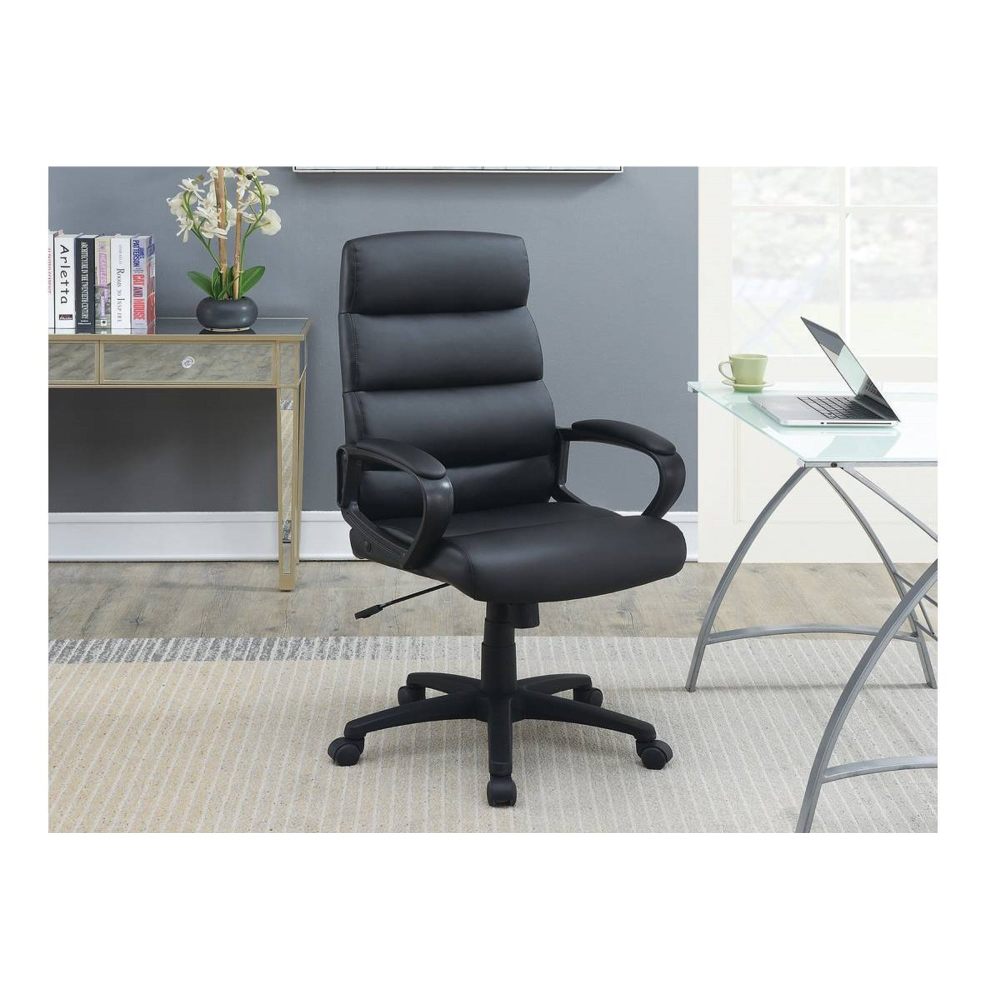 Faux Leather Cushioned Upholstered High Back Office Desk Chair with Armrest Modern Home Computer Chair with Unique Cushion BacK
