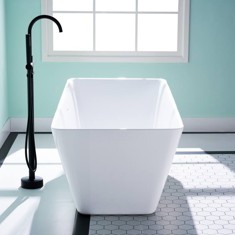 66'' W,78 GALLONS Freestanding Acrylic Soaking Bathtub With Drain And Overflow Holes