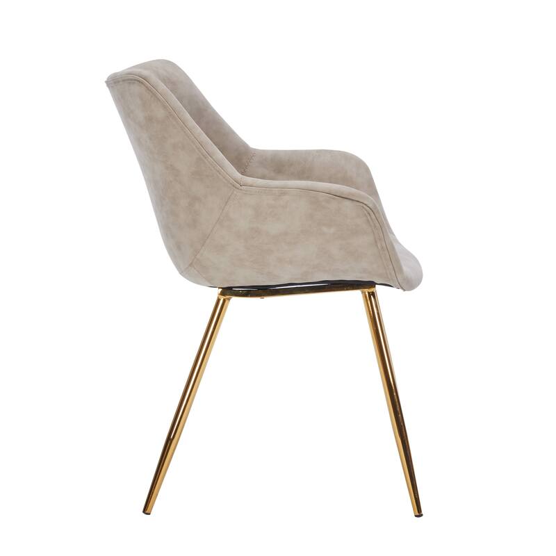 Markley Modern Leather Dining Armchair Set of 2 With Gold Metal Legs Accent Side Chair