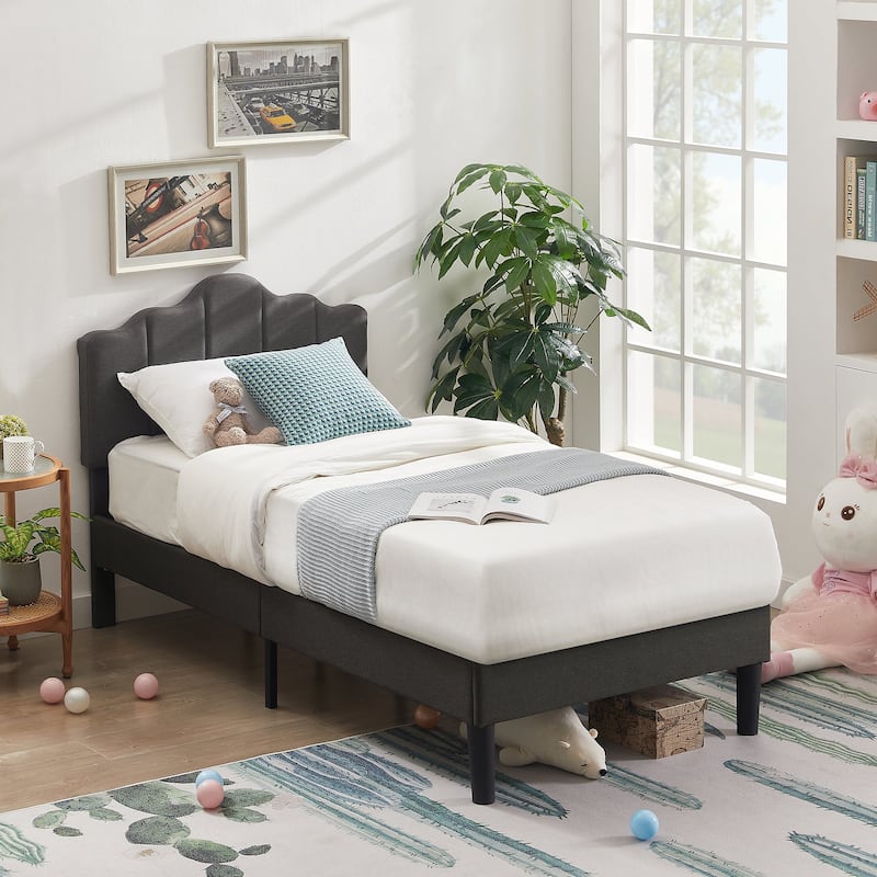 VECELO Modern Bed Frame with Adjustable Headboard, Twin Size Upholstered Bed Kids Bed set of 2