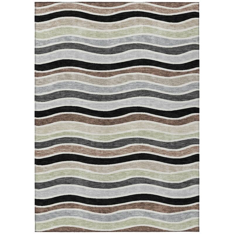 Machine Washable Indoor/ Outdoor Contemporary Stripe Chantille Rug