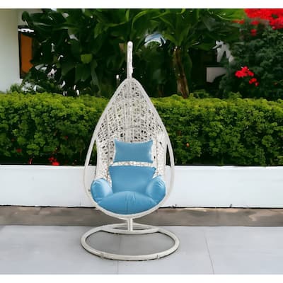 HomeRoots 40" Blue and Steel stand finished Metal Outdoor Swing Chair with Blue Cushion