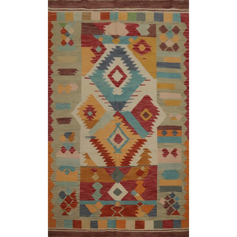 Hand Woven Oriental 100% Wool Carpet Southwestern Tribal Multi-Colored Kilim Area Rug - 8' 8'' X 5' 6''