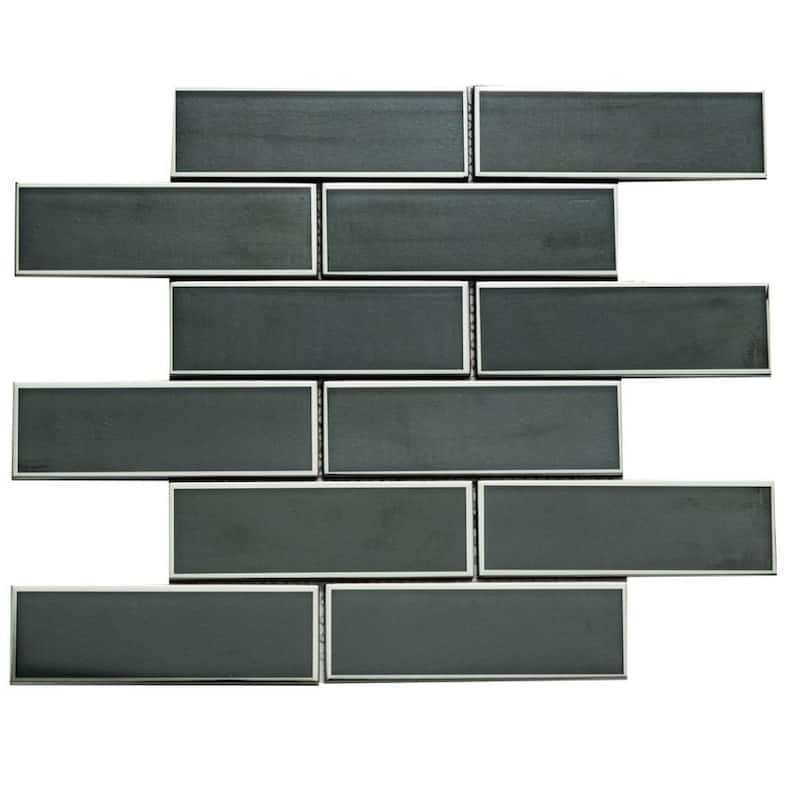 Athena 2x6 Matte Glass Subway Mosaic Tile - Wall, Backsplash - 2 x 6 Sample - Black/ Silver