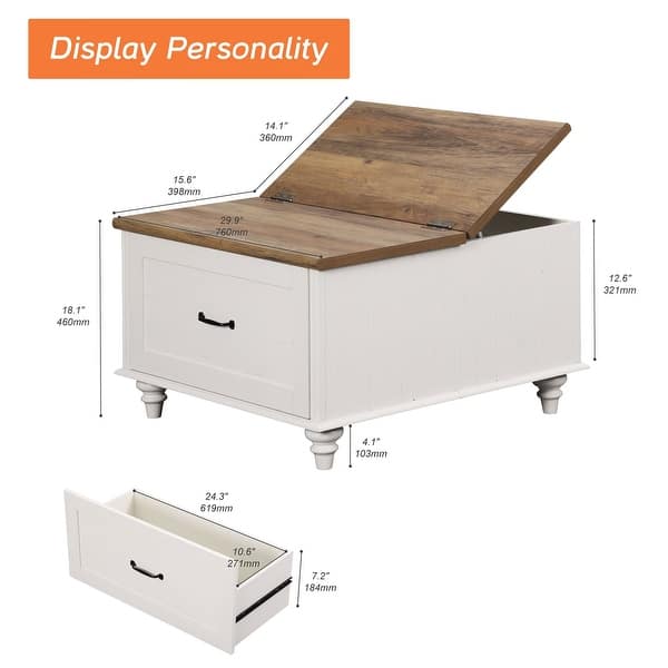 Lift Top Coffee Table, Square Accent Tea Center Table, Wood, 30 Inch