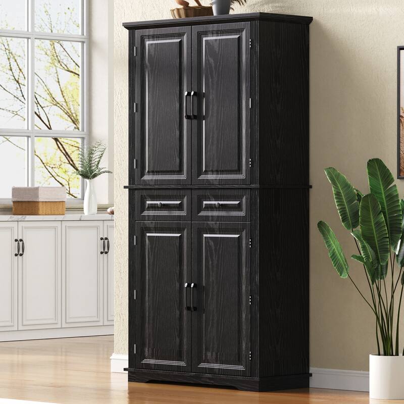 71" Tall Kitchen Pantry Cabinet with 3 Pull Out Cabinet Organizers - Black