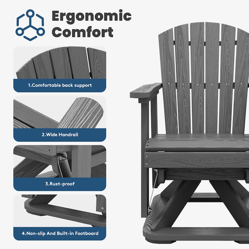 Set of 2 HDPE Adirondack Swivel Gliders, Outdoor Patio Chair Set