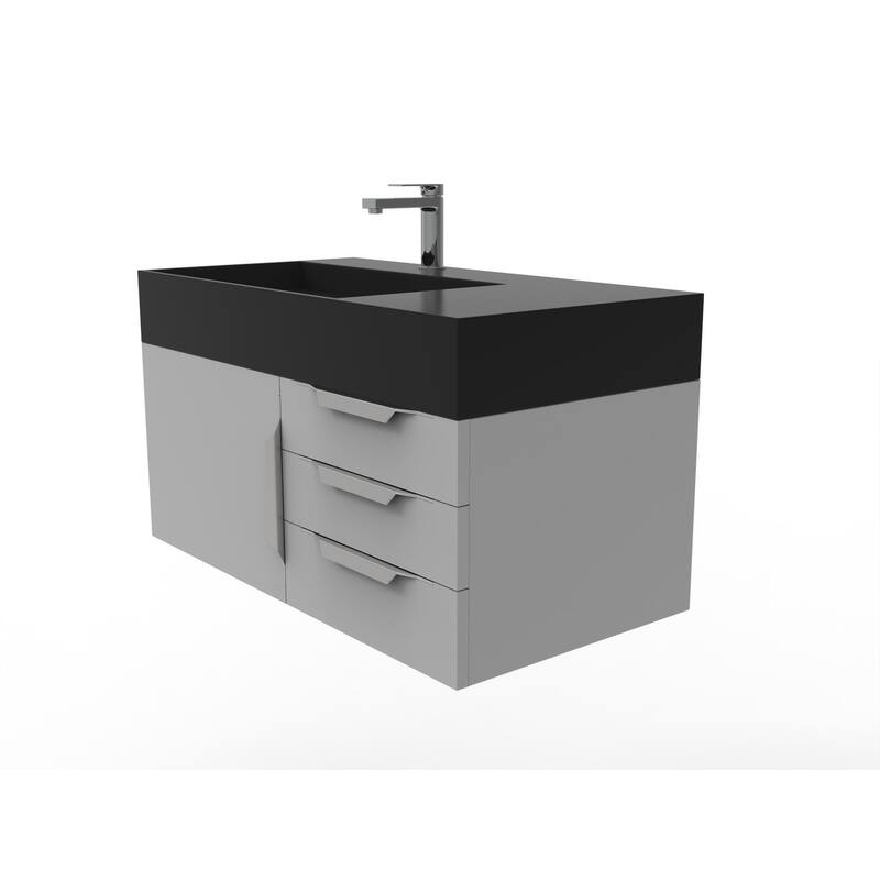 Amazon 36" Wall Mounted Bathroom Vanity Set w/ Black Top