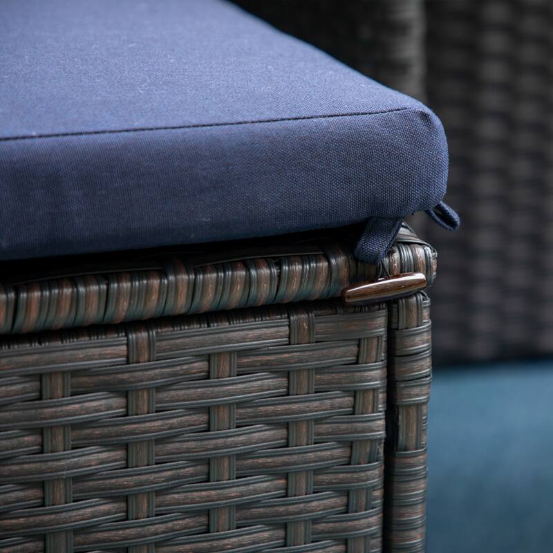 PHI VILLA Outdoor Dining Table and Ottoman Set with Cushions