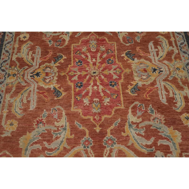 Hand Knotted Oriental 100% Wool Carpet Transitional Floral Oranges & Rust Oushak Area Rug - 6' 10'' X 5' 1''