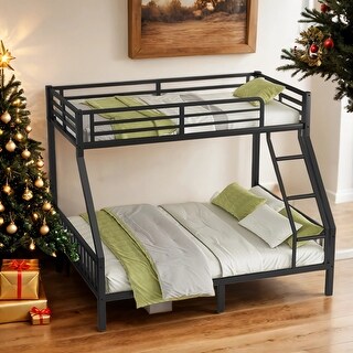 Metal Twin XL Over Queen Bunk Bed with Ladder and Slats Support for Adults Teens For Home