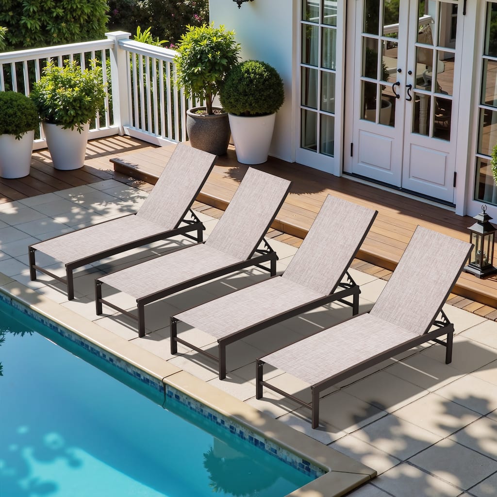 Outdoor All-Weather Adjustable Chaise Lounge Chairs for Patio Pool Terrace