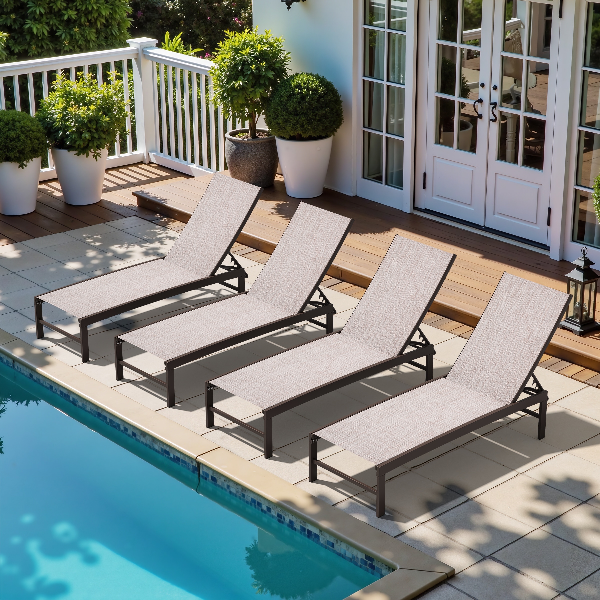 Outdoor All-Weather Adjustable Chaise Lounge Chairs for Patio Pool Terrace