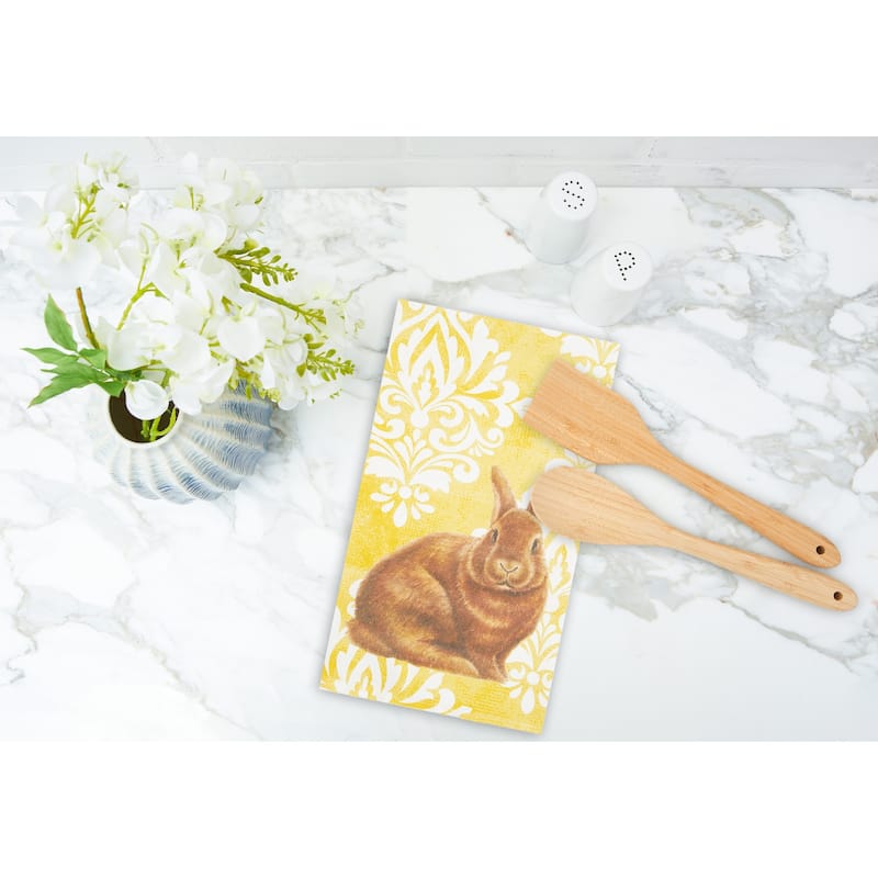 Damask Yellow Bunny Cotton Kitchen Towel