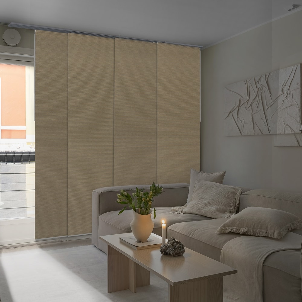 GoDear Design 99.99% Blackout & Sheer Natural Woven Adjustable Sliding Panel Track Blinds, Vertical Blinds, 45.8"- 86" W x 96" L
