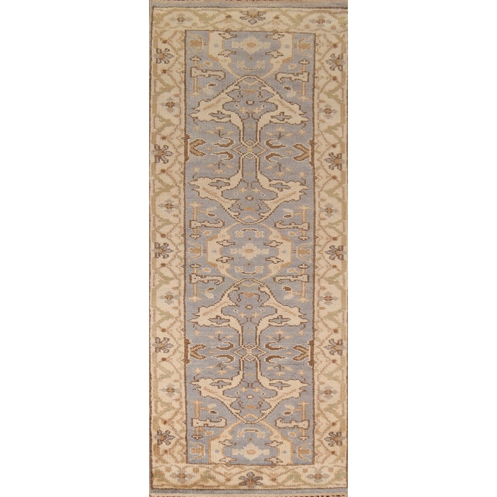 Gray Oushak Oriental Runner Rug Hand-Knotted Wool Carpet - 2'8" x 8'4"