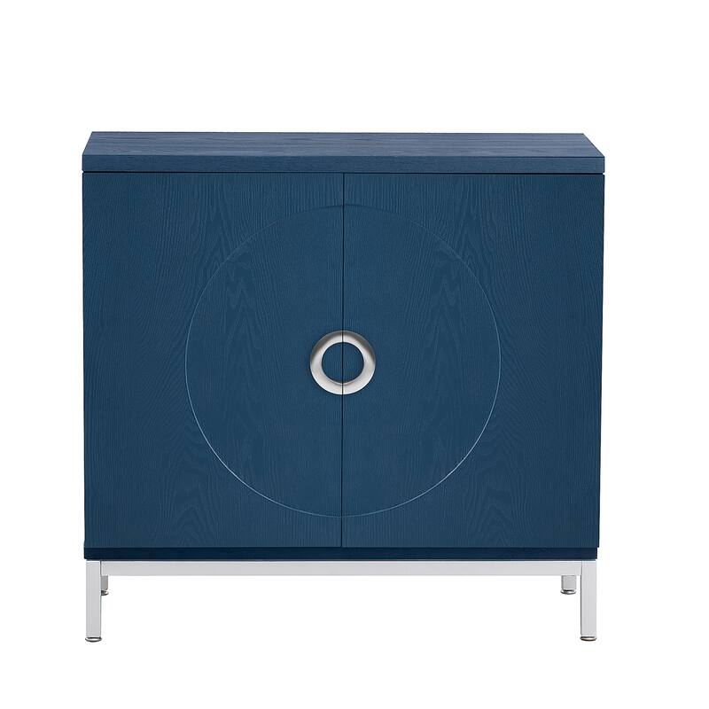 Accent Cabinet with Solid Wood Veneer and Metal Leg Frame - 34"L x 15.5"W x 31.9"H - Navy