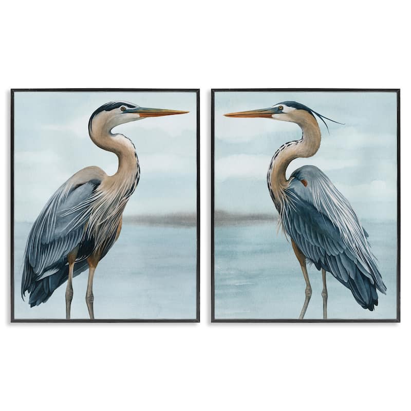 Stupell Detailed Heron Bird Duo 2 Piece Framed Giclee Art Set Design by Grace Popp - 11 x 14 - Black