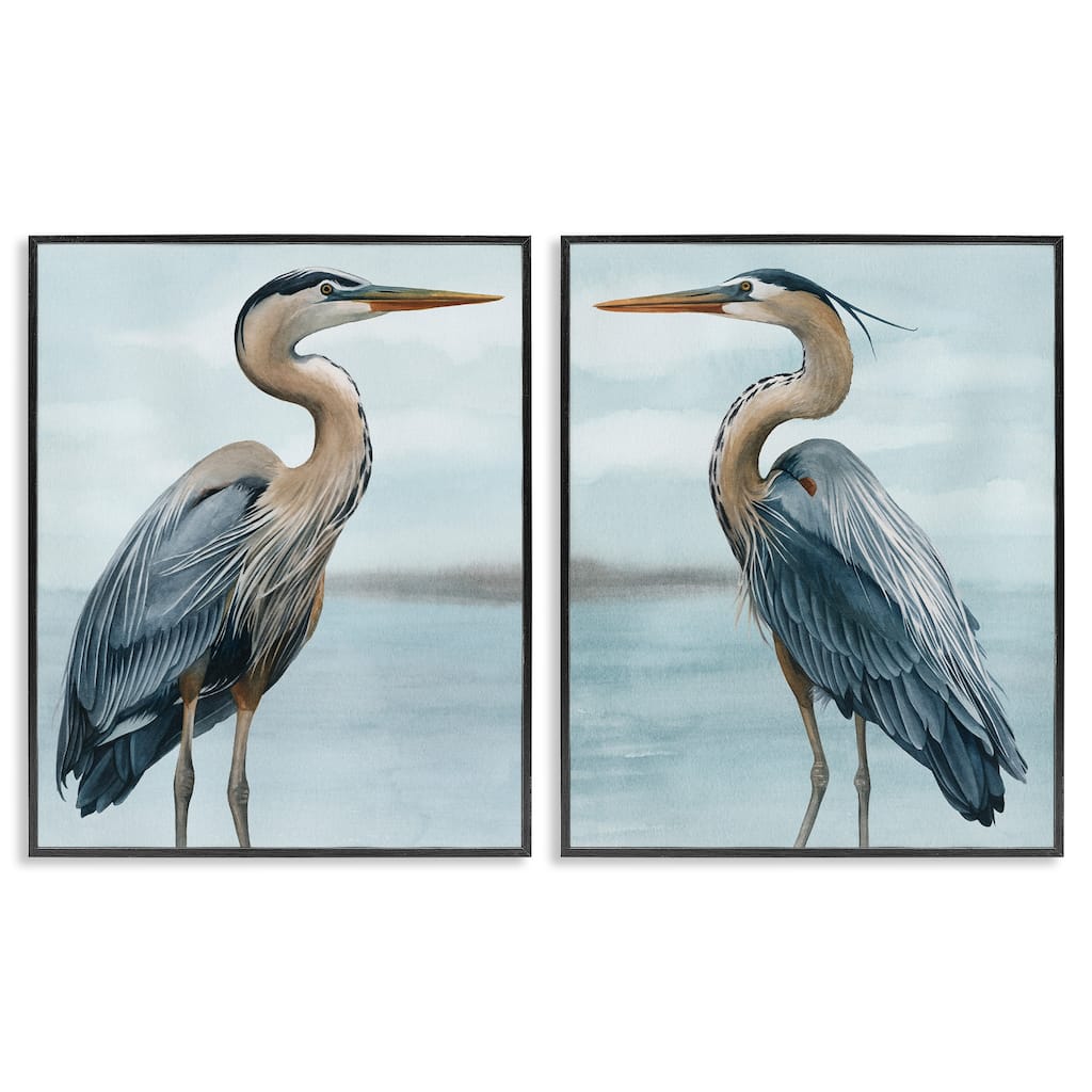 Stupell Detailed Heron Bird Duo 2 Piece Framed Giclee Art Set Design by Grace Popp