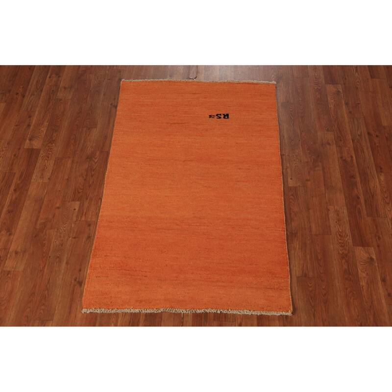 Orange Gabbeh Modern Rug Hand-Knotted Oriental Wool Carpet - 2'9" x 4'3"