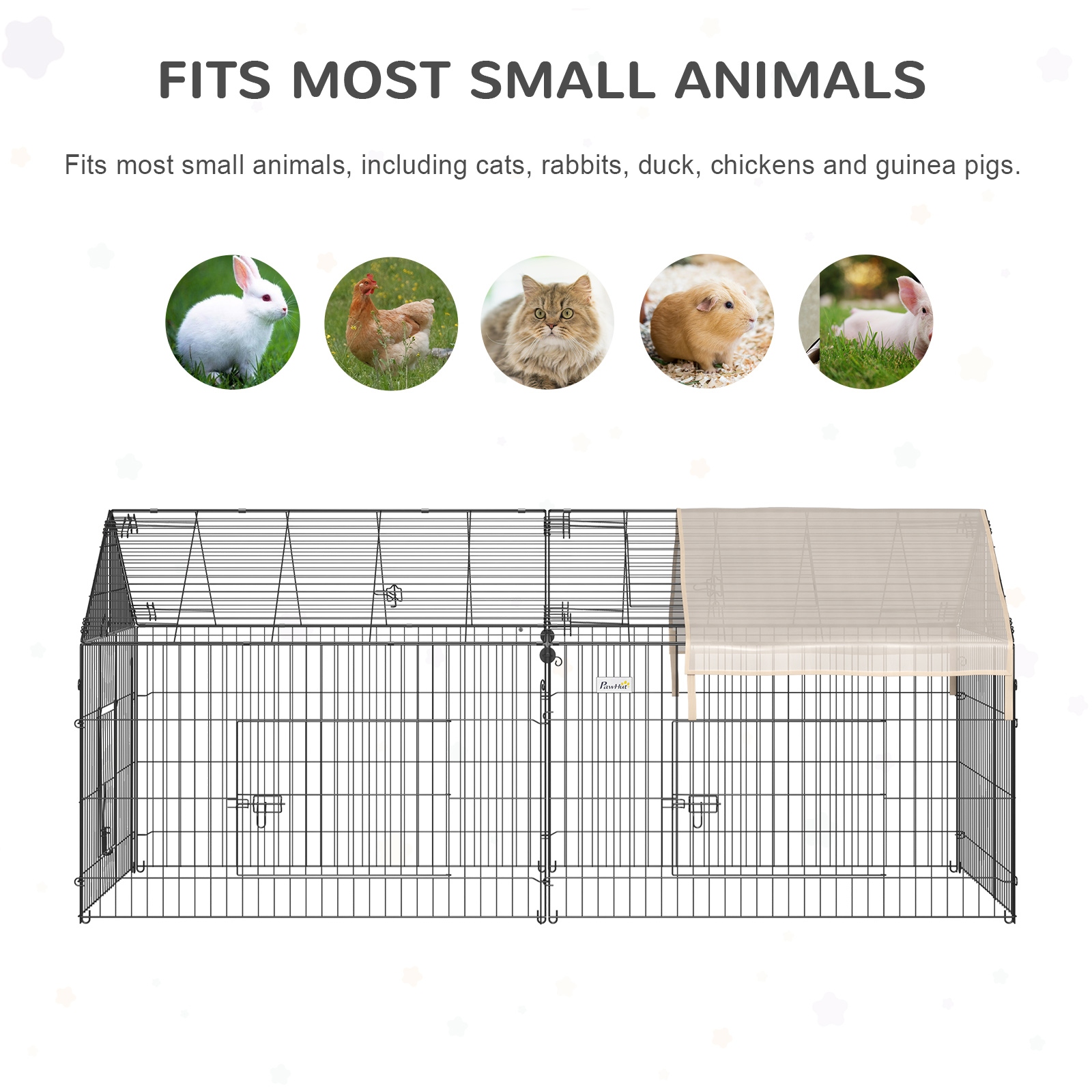 PawHut Outdoor Metal Pet Enclosure Small Animal Playpen Run for Rabbits Chickens Cats Small Animals Black White 87 x 41