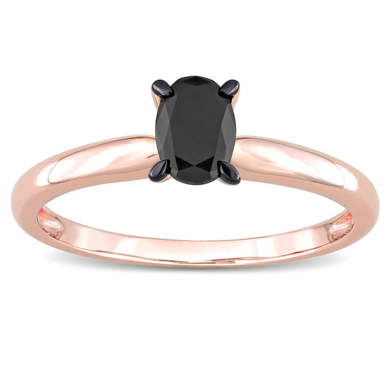Miadora 1/2ct TDW Oval-cut Black Diamond Solitaire Engagement Ring in 14k Rose Gold