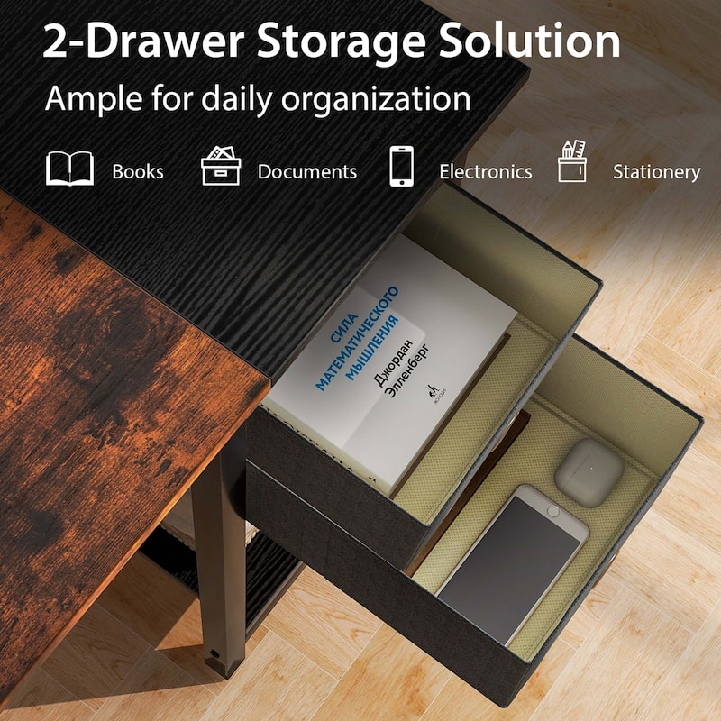 Costway 48" Home Office Desk with Storage Headphone Hook Shelf & 2