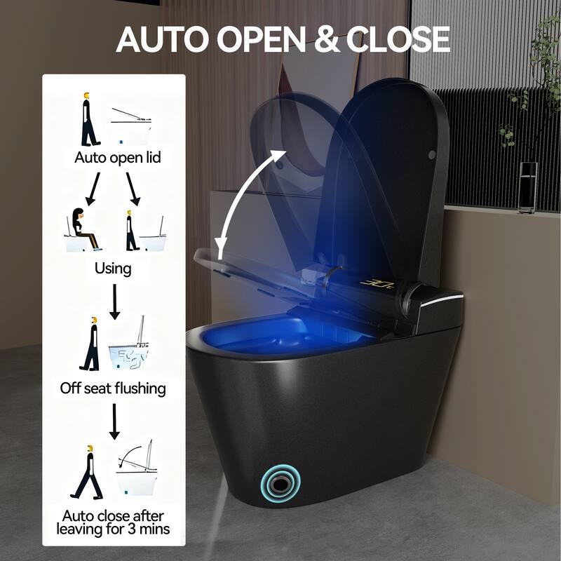 Smart One Piece Toilet with Built In Bidet. Auto Open Close Seat. Heated Seat. Warm Water. Dryer. Remote Control
