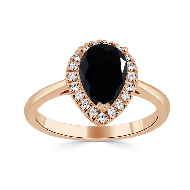 Auriya 14k Gold 1 2/3ctw Teardrop Pear-cut Black Diamond Halo Engagement Ring