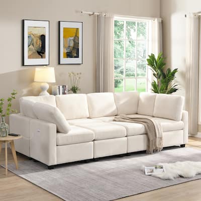 103" Chenille U-Shaped Sectional Sleeper with Ottomans & USB