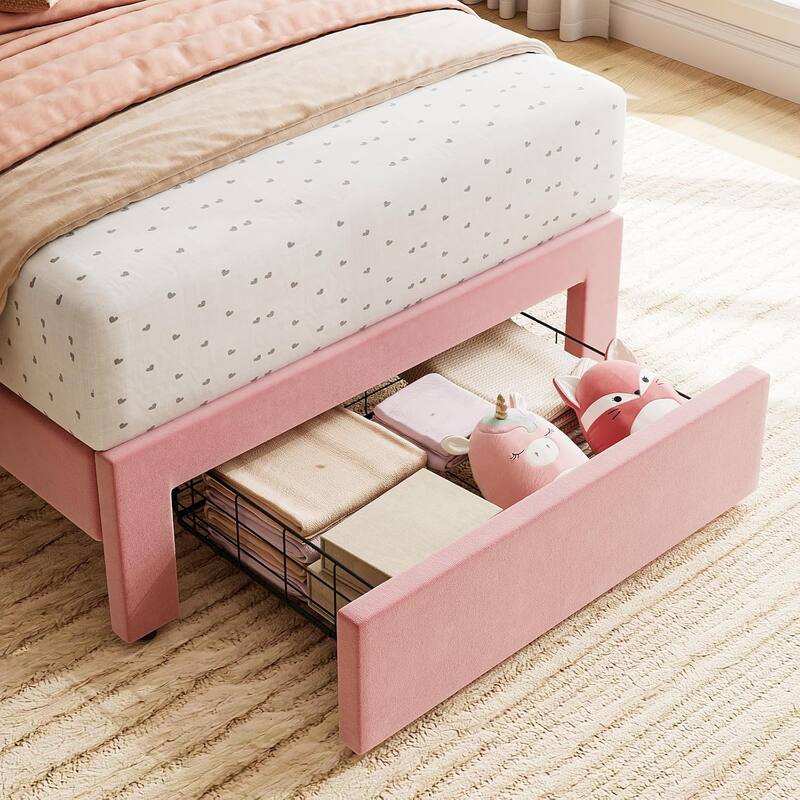 Twin Bed Frame with Storage Drawer and Headboard