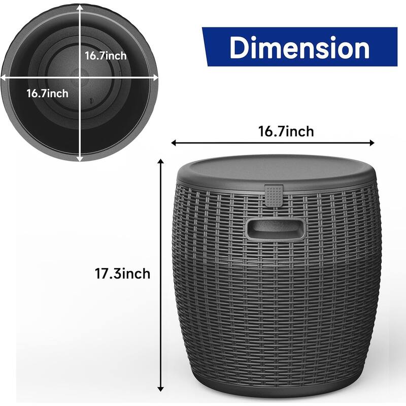 All-in-one Outdoor Ice Bucket, Indoor Storage Basket Seat, Durable Rattan Design - Black