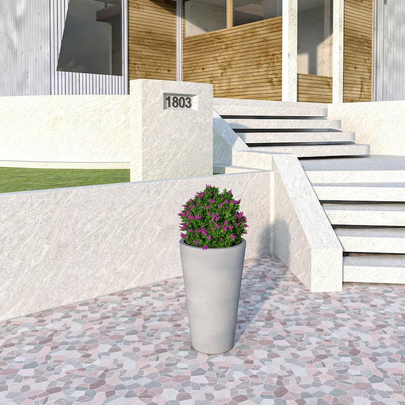 Pebble Tapered Modern Round Fiberstone and MGO Clay Planter Pot with Drainage for Home Garden Office Patio Porch Patio
