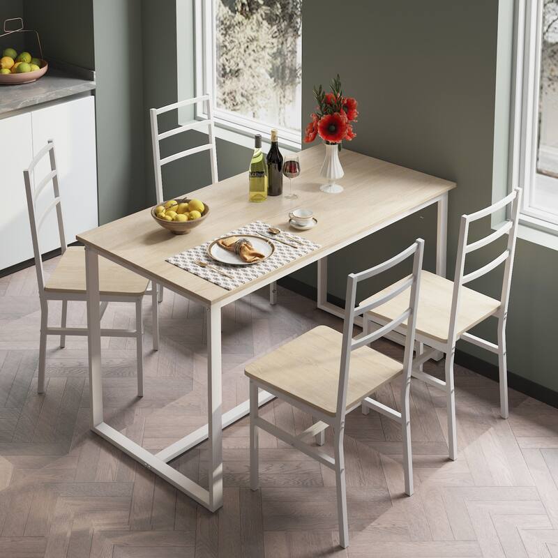 Modern Dining Table Set with Industrial Style Backrest Table and Chairs, Kitchen Breakfast Nook, Coffee Table, Workbench
