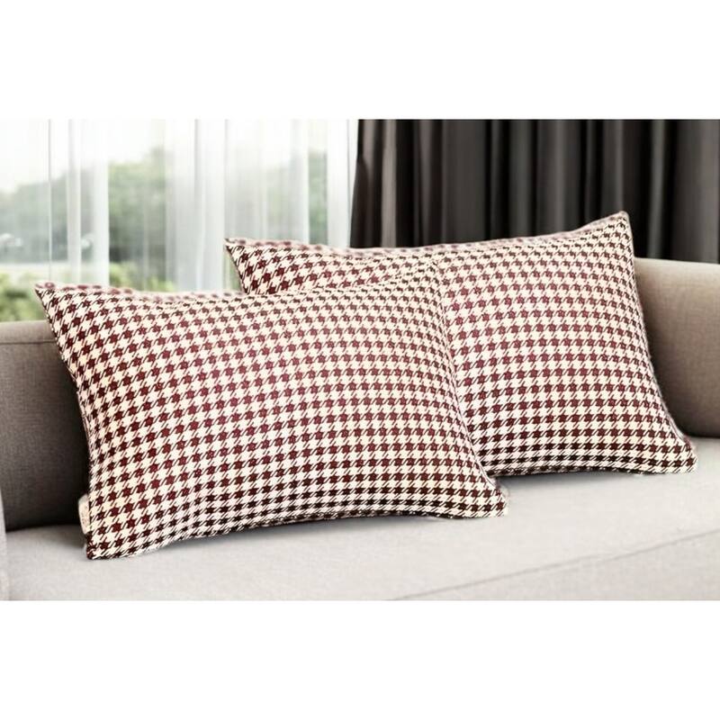 HomeRoots Set Of Two 20" X 12" Red Polyester Houndstooth Zippered Pillow