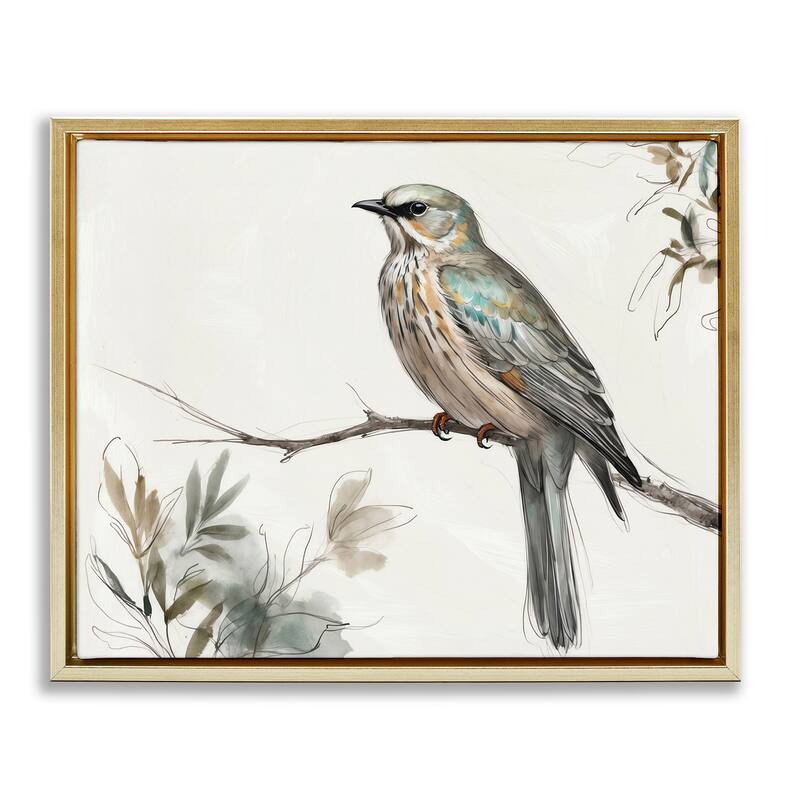 Stupell Stoic Bird Wildlife Study Framed Floater Canvas Wall Art Design By LSR Creative Studio - 21 x 17 - Gold