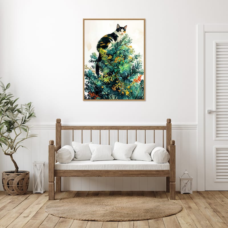 Cats Life Christmas Tree by Justyna Jaszke Framed Canvas Wall Art