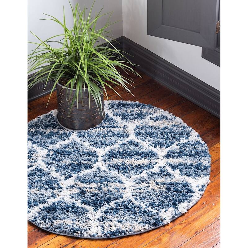 Shag Brico Collection Area Rug - 3'3" Round - Blue