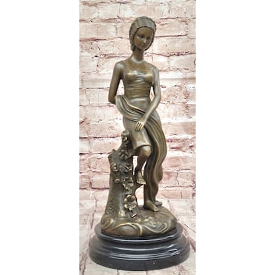 Young Girl Sitting On A Tree Near A Pond - Bronze Sculpture Original Art By Milo