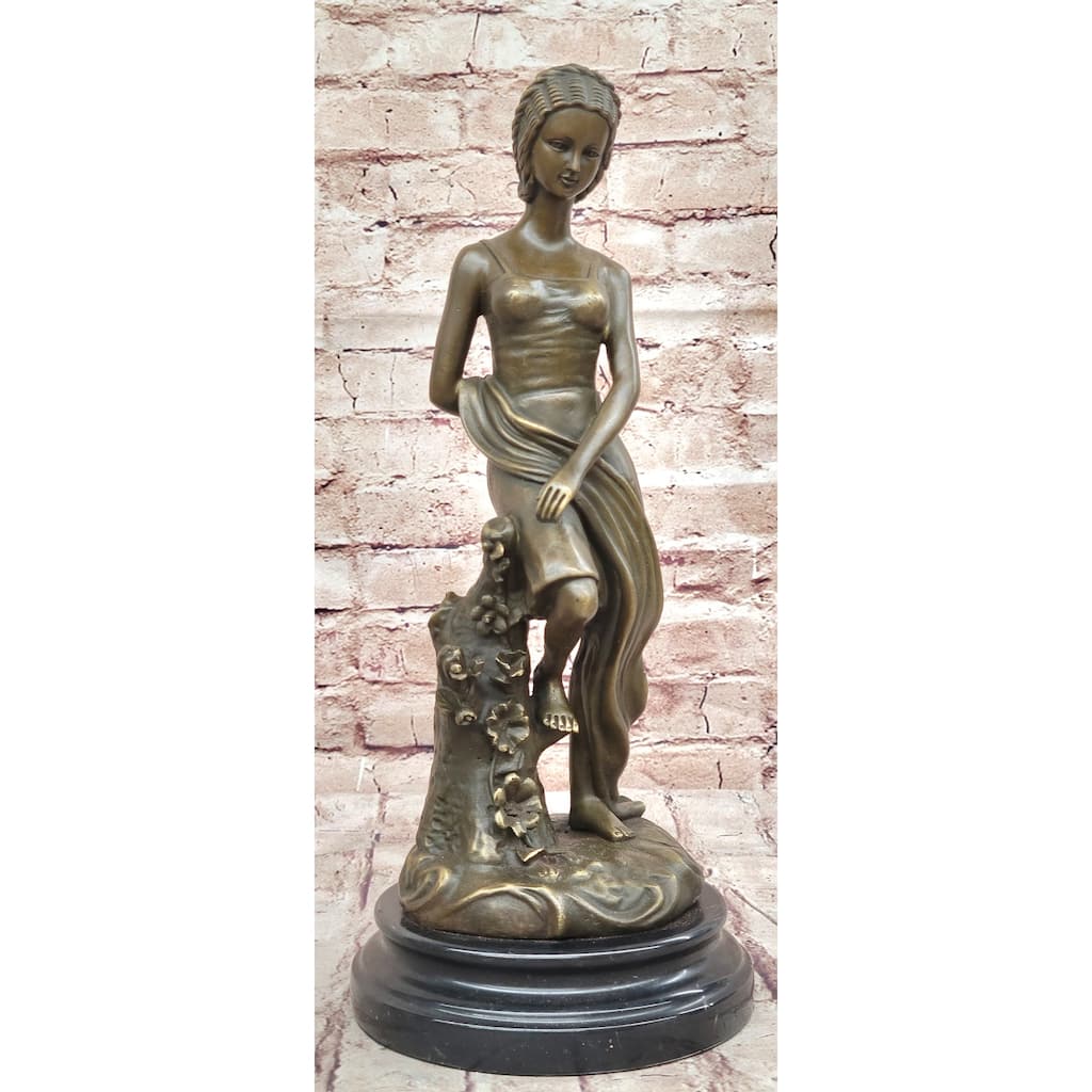 Young Girl Sitting On A Tree Near A Pond - Bronze Sculpture Original Art By Milo