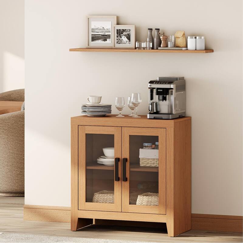 WAMPAT Modern Farmhouse Modular Buffet Cabinet, Glass Door Sideboard with Adjustable Shelves