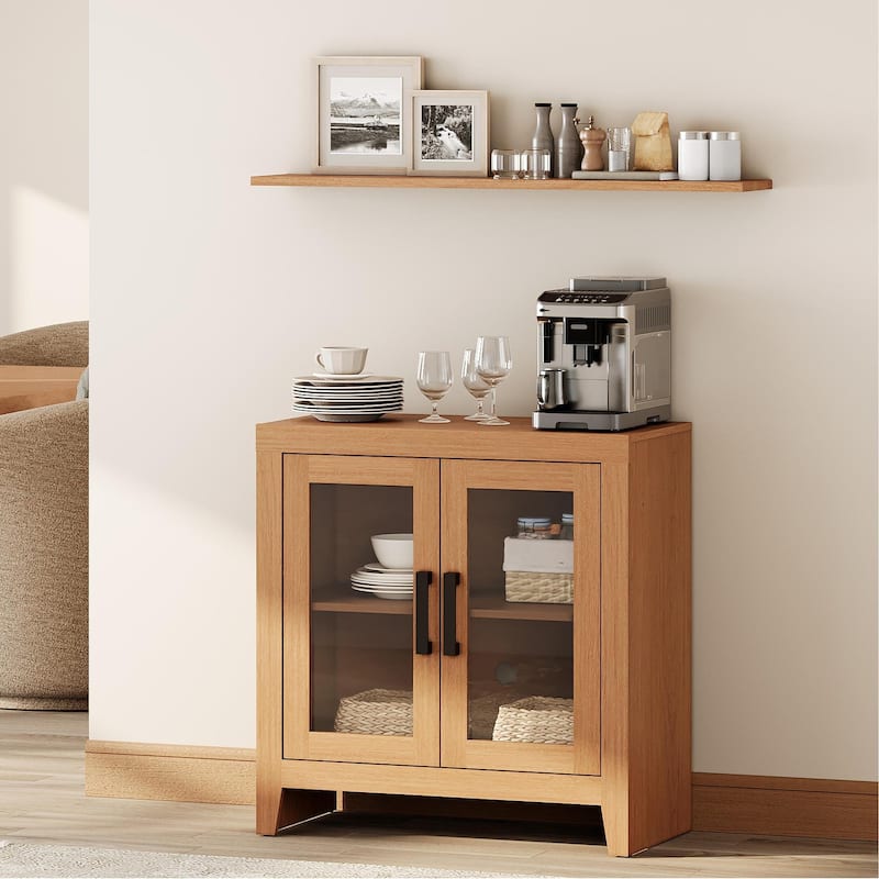 WAMPAT Modern Farmhouse TV Stand, Entertainment Center with Tempered Glass Doors & Adjustable Shelves