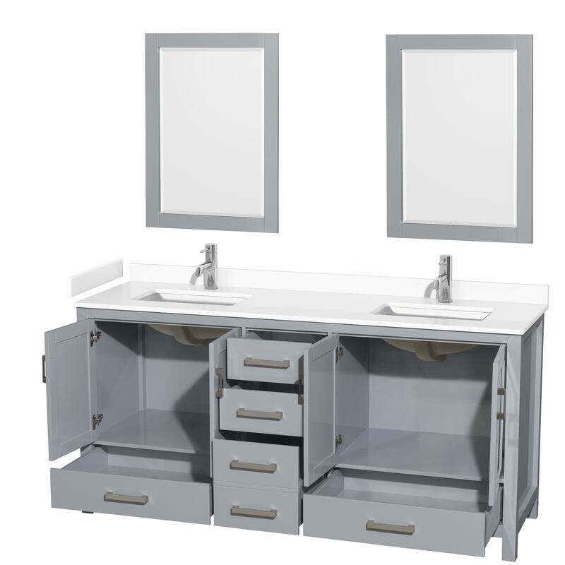 Sheffield Double Bathroom Vanity Set, Cultured Top, 24-Inch Mirrors