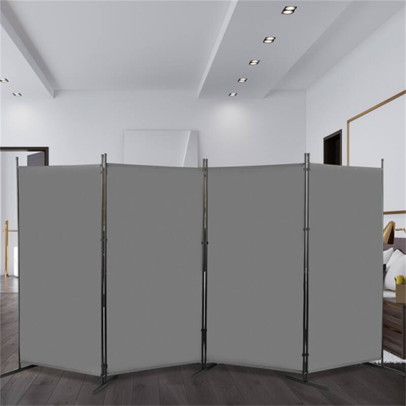 Gray 6FT 4-Fold Screen with Steel Frame Foldable Screen