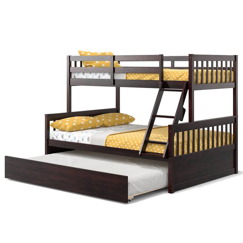 Gymax Twin Over Full Bunk Bed with Twin Trundle Convertible Platform