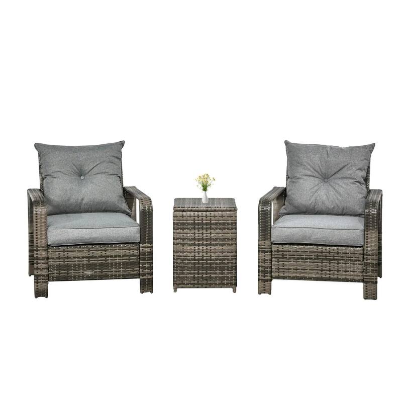 3 Piece Patio Furniture, PE Wicker Storage Table and Chairs