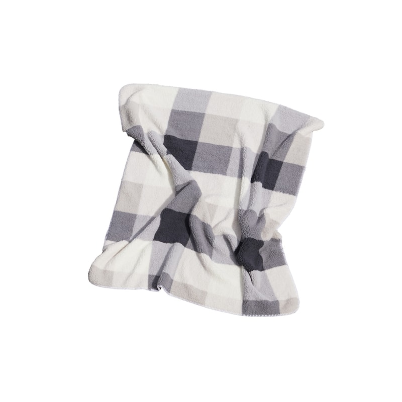HomeRoots 50" X 60" Gray And Ivory Faux Sherpa Plaid Throw Blanket