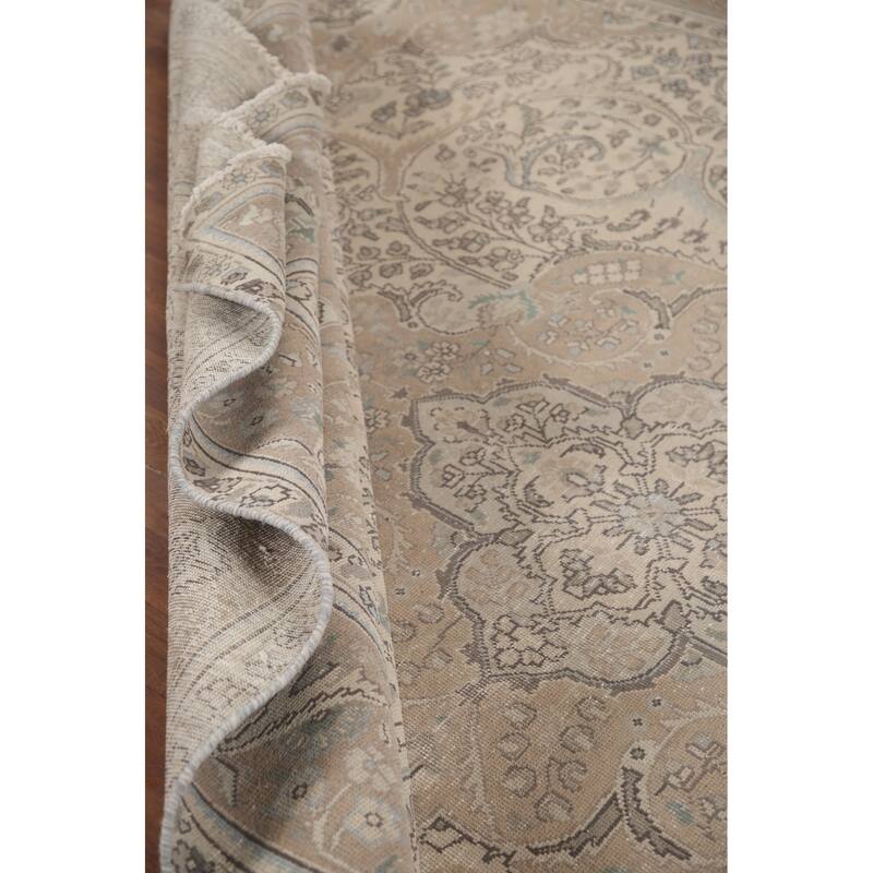 Hand Knotted Oriental 100% Wool Carpet Traditional Floral Beige & Ivories Tabriz Area Rug - 12' 7'' X 10' 0''