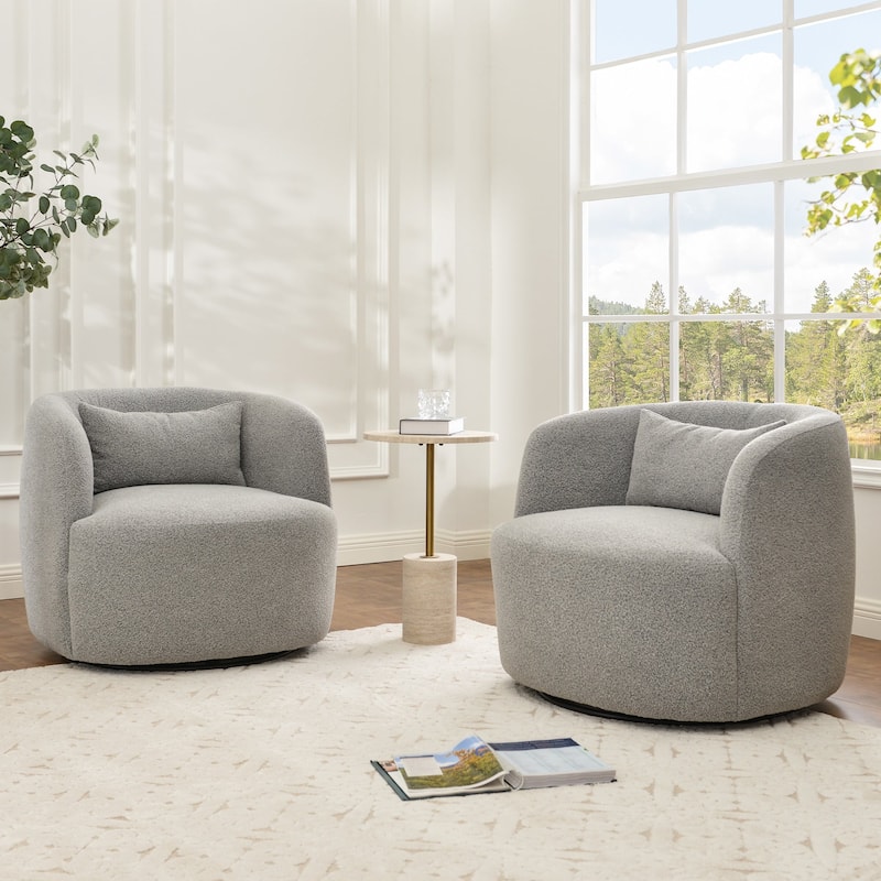 KINWELL 34" Wide Boucle Upholstered Sherpa Swivel Armchair (Set of 2)