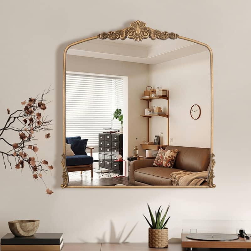 40"×37" Vintage Baroque Arch Wall Mounted Mirror With Gold Metal Frame for Living Room&Bedroom - 37'' × 40''